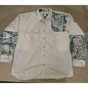 Cabela's Camo/Tan Button Up Shooting Hunting Long Sleeve Shirt Size Large